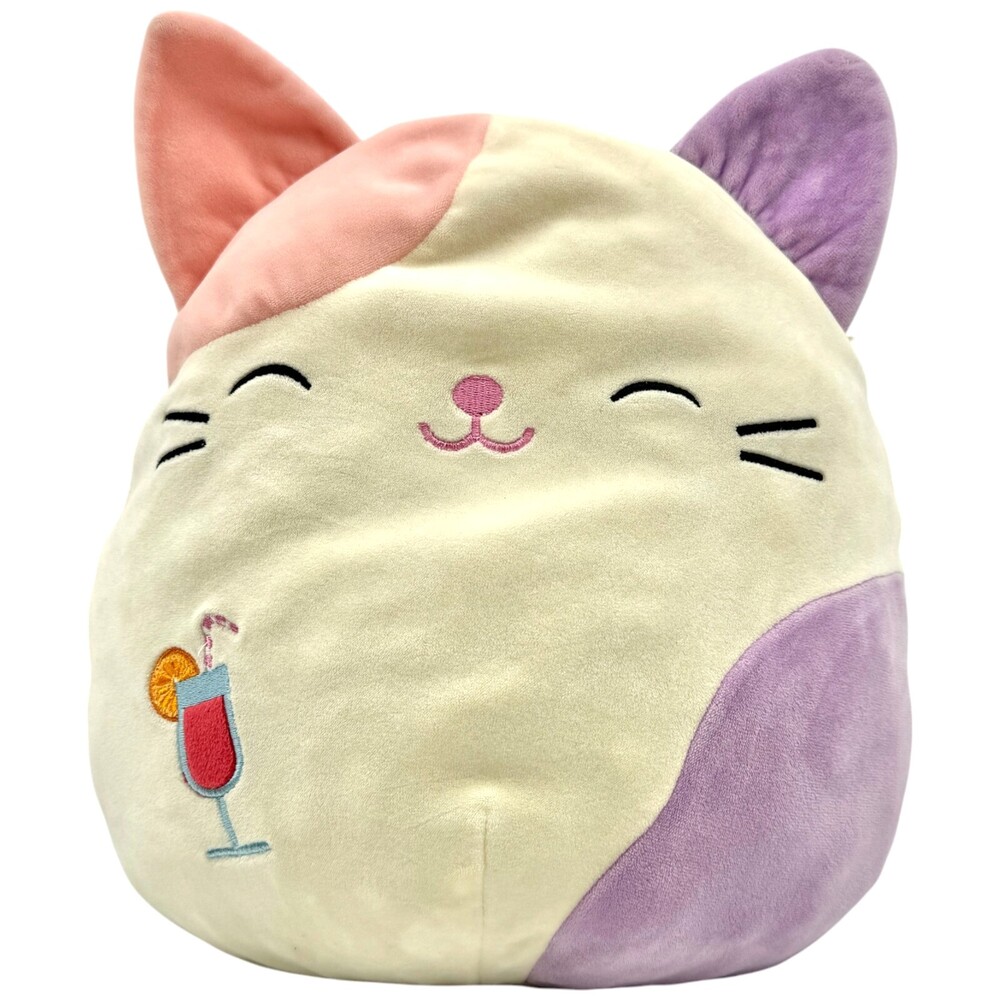 Squishmallow 12" Charlotte Pink & Purple Calico Cat with Drink Embroidery